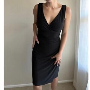 Lauren Ralph Lauren v neck Black Ruched Midi Dress old money minimalist office